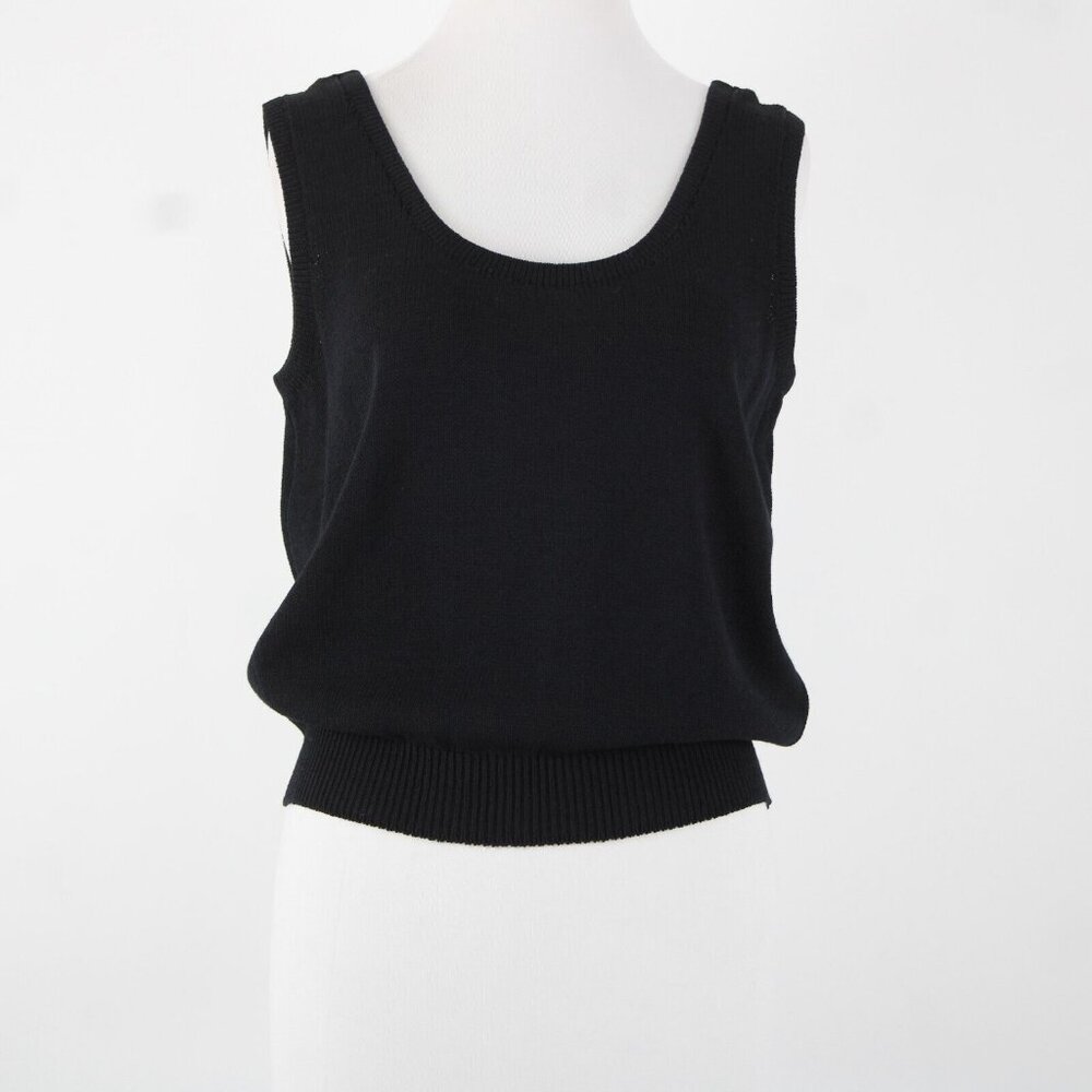 St John Basics Sz M Black Wide Strap Santana Knit Tank Top - Picture 11 of 16